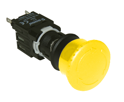 Кнопка "Грибок" 16 мм желтая (1НО). РИТЕТ