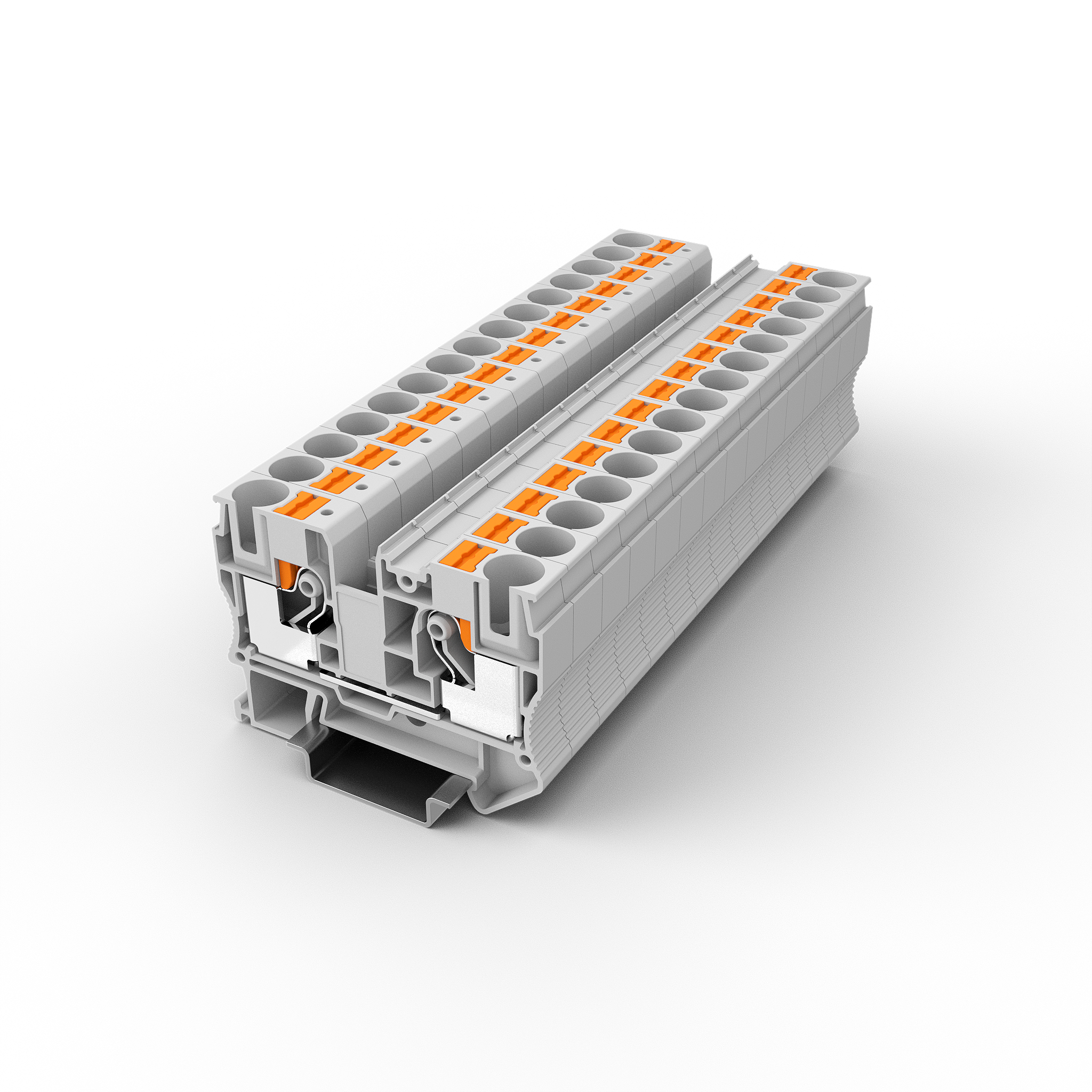 Клемма быстрозажимная проходная, ном. сеч. 16 кв.мм (1000V, 57A), ширина 10,2 мм, на рейку DIN35, серый цвет