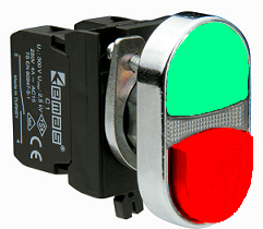 Кнопка сдвоенная, выступающая красно-зеленая (1НО+1НЗ) IP65 металл. РИТЕТ