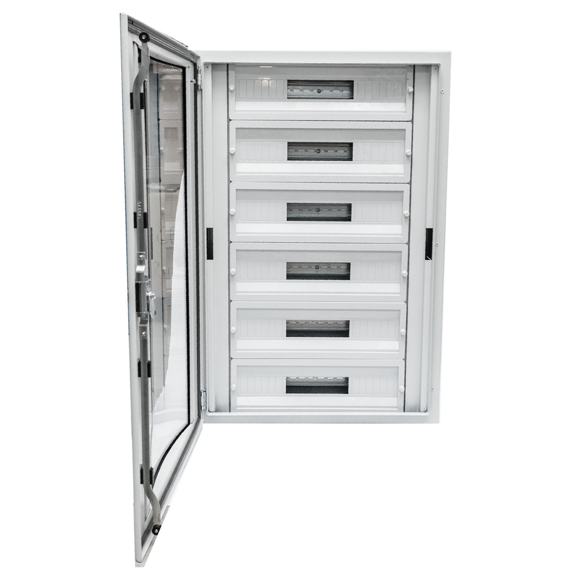 CPD6009010SAPS Корпус щита распределительного 600x900x100мм, DIN-рейки 120M(6x24), навесной, металл, прозрачная дверца из гнутого стекла, серый цвет. РИТЕТ