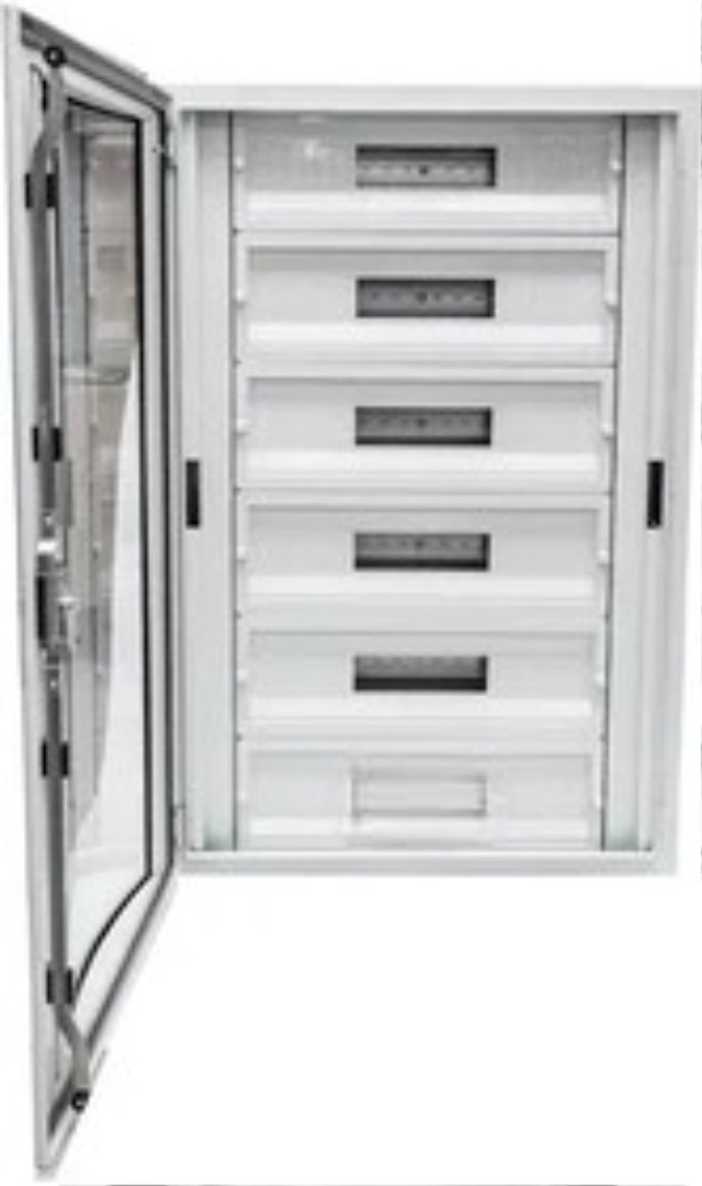 CPD6007510SAPS Корпус щита распределительного 600x750x100мм, DIN-рейки 96M(5x24), навесной, металл, прозрачная дверца из гнутого стекла, серый цвет. РИТЕТ