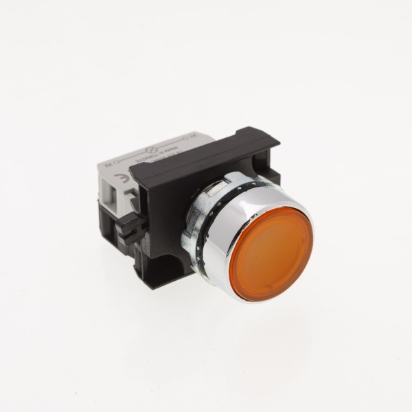 Кнопка с подсветкой-светодиод  желтая  (1НО) 12-30 В перем. и пост. тока, IP65 металл. РИТЕТ