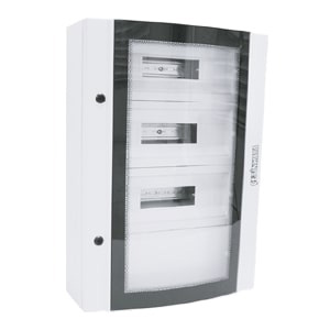 CPD4506515SUPP Корпус щита распределительного 450x650x150мм, DIN-рейки 60M(3x20) с глухой панелью, навесной, металл, прозрачная дверца из гнутого стекла, серый цвет. РИТЕТ