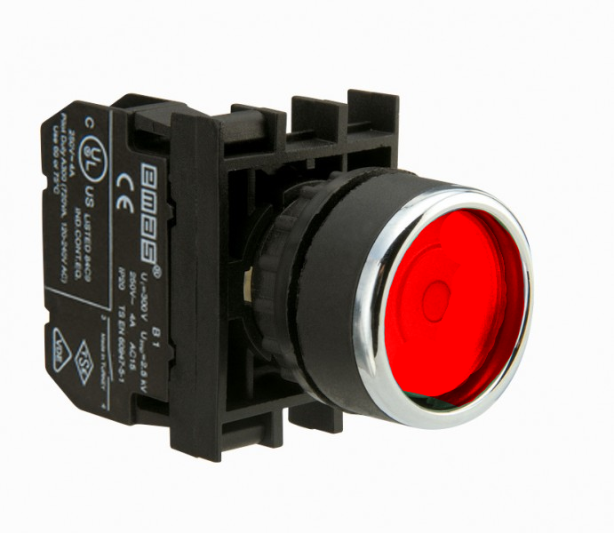 B100FK Кнопка круглая красная с фиксацией (1НО). РИТЕТ